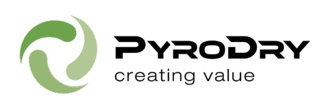 Logo von PyroDry mit grünem Kreissymbol und dem Slogan „creating value“ darunter