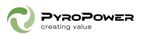 Logo von PyroPower mit grünem Kreissymbol und dem Slogan „creating value“ darunter